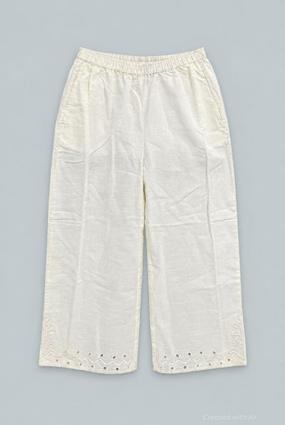 Kid’s Embroidered Wide Leg Pants - Ivory - Pants