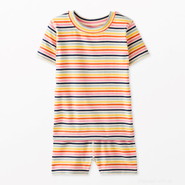 Kids Striped Short John Pajama Set In HannaSoft™ - Multi Stripe - Pajamas
