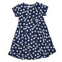 Swirly Girl Short Sleeve Dress - Little Slugger Navy