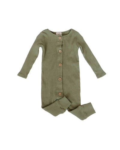 Organic Cotton Rib Magnetic Playsuit - Basil