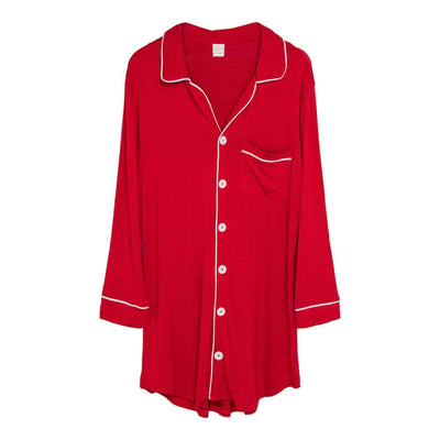 Ladies Button Front Sleepshirt - Red