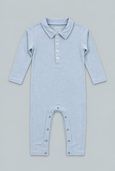 Long Sleeve Polo Romper - Dontes Blue
