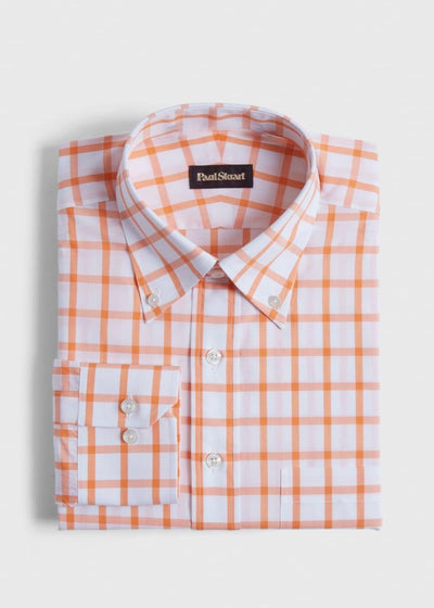 Oversized Windowpane Cotton Dress Shirt - Orange