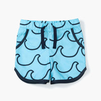 Pocket Swim Trunks - Ocean Waves on Light Blue