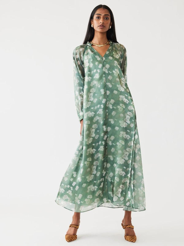Caroline Dress - Green Blurry Magnolia