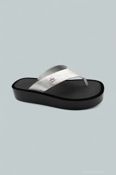 Leather Platform Flip Flops - Silver/Perfect Black - 8 - Flip Flop