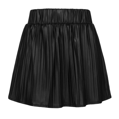 Leatherette Pleated Skirt - Black - Skirt