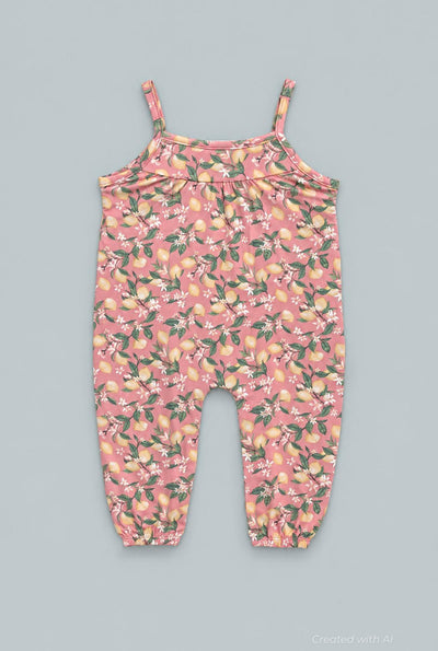 Lemon Floral Tank Pant Romper - Lemons Pink - Romper