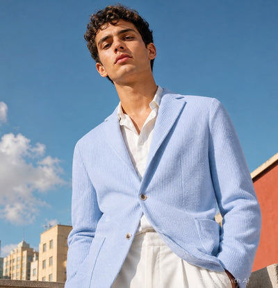 Linen & Cotton Sweater Jacket - Heather Blue - Blazer