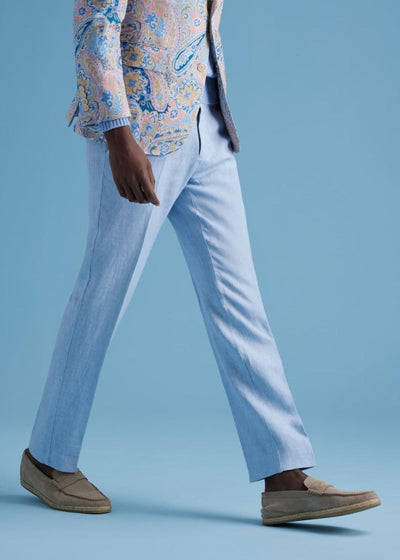 Linen Drawstring Trouser - Light Blue - 40 (Long) - Pants