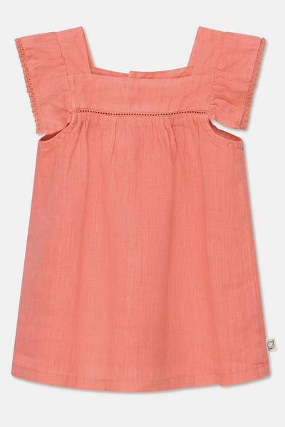 Linen lace baby dress - Coral - 6M - Dresses