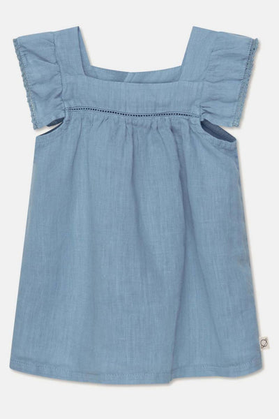 Linen lace baby dress - Sky blue - 6M - Dresses