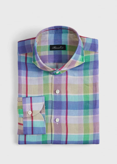 Linen Mint/Lavender Plaid Sport Shirt - Lavender/Multi - Collared Shirt