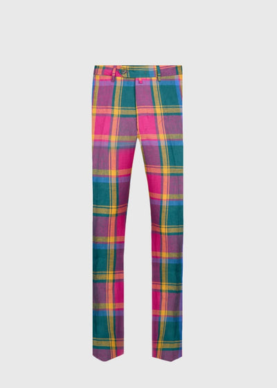Linen Plaid Dress Trouser - Green Multi - Trouser