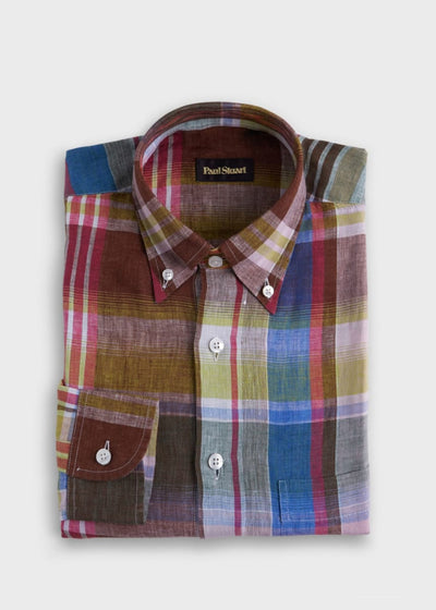 Linen Plaid Sport Shirt - Brown/Green - Collared Shirt