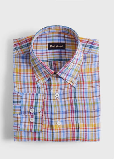 Linen Plaid Sport Shirt - Yellow/Red - Collared Shirt