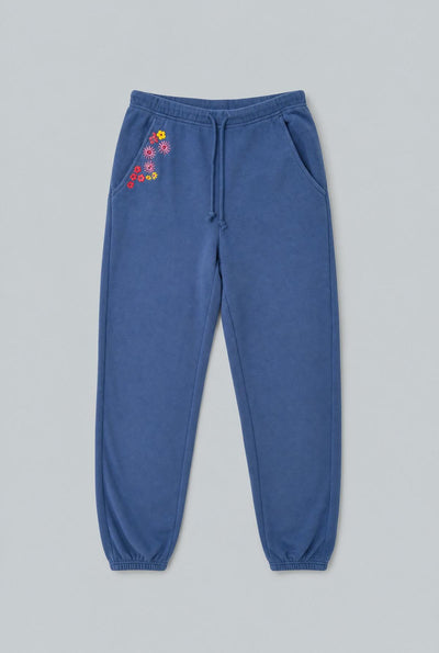 Embroidered Drawstring Sweatpants - Deep Blue