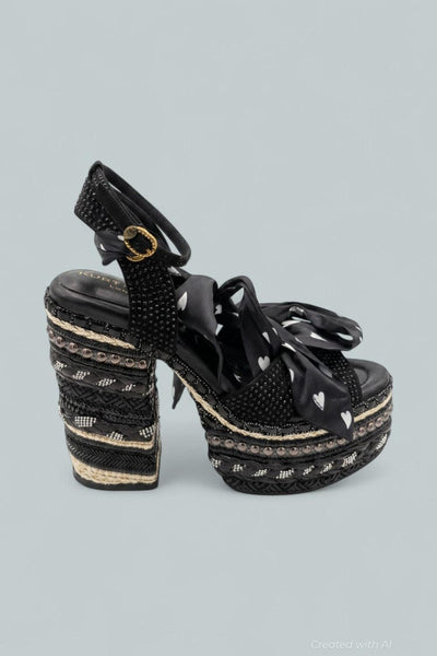 London Chelsea Scarf Platform Sandals - Charcoal - 9 - Sandals