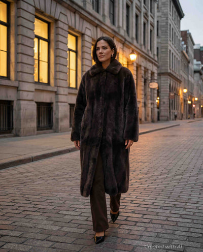 Long Brown Faux Fur Coat - Coffee Brown - Coat