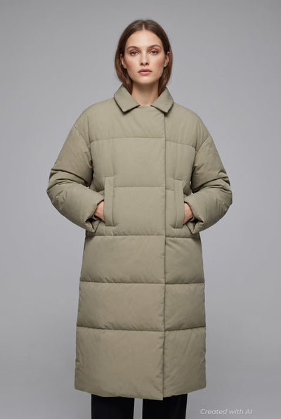 Long Puffer Coat - Sage - Coat