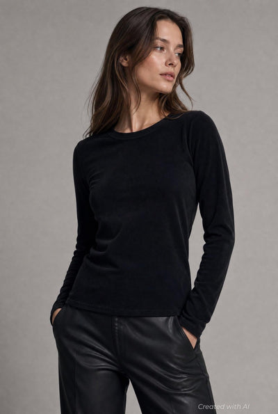 Long Sleeve Crew Neck Tee - Black - T-shirt