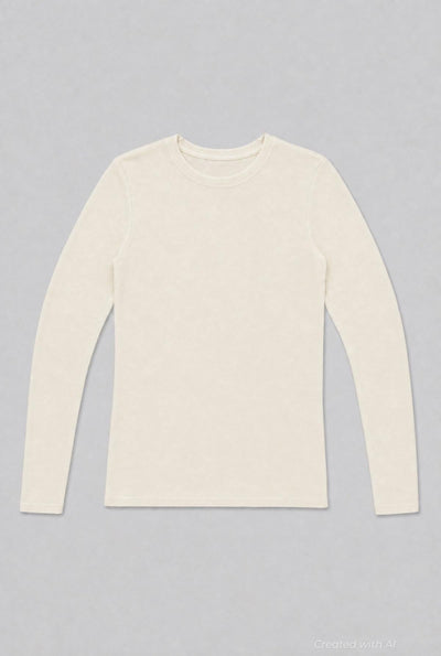 Long Sleeve Crew Neck Tee - Ivory - T-shirt