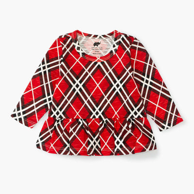 Long Sleeve Peplum Top - Classic Red Plaid - Shirt