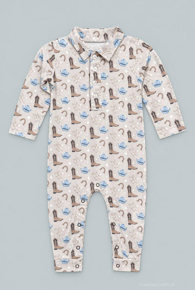 Long Sleeve Polo Romper - Blake - Romper