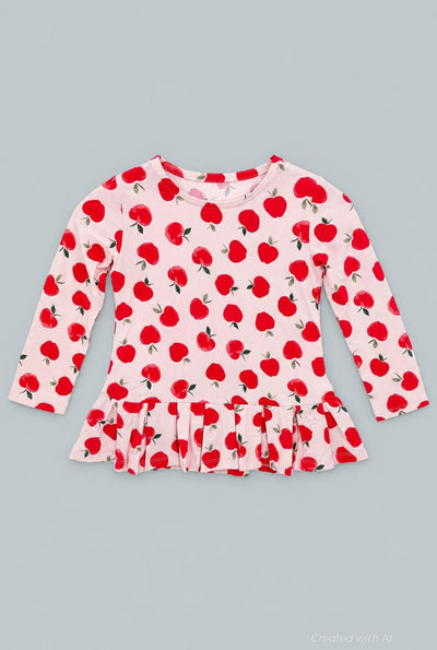 Long Sleeve Ruffle Bottom Tee - Snow White - T-shirt