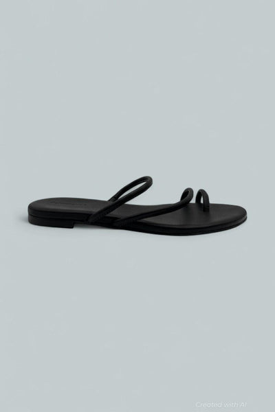 Ludo Toe Ring Strappy Flat Sandal - Black - 5 - Sandals