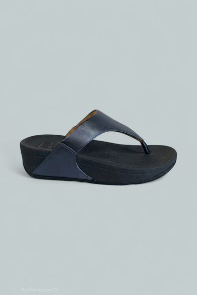 Lulu Toepost Wedge Shoes - Metallic Cosmic Blue - 5 M B - Flip Flop
