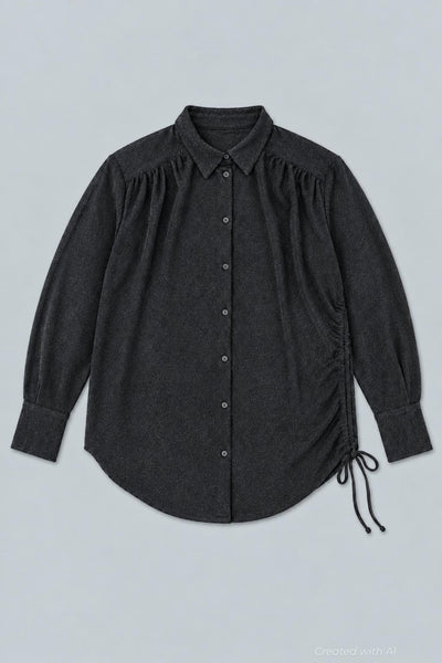 Lurex Tunic Button Up - Black - Button Down Shirt