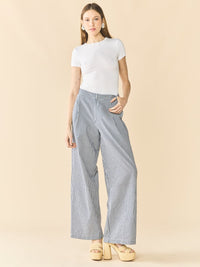 Nina Pant x Rainey Collaboration - Navy Gingham with Cream Crochet Appliqué