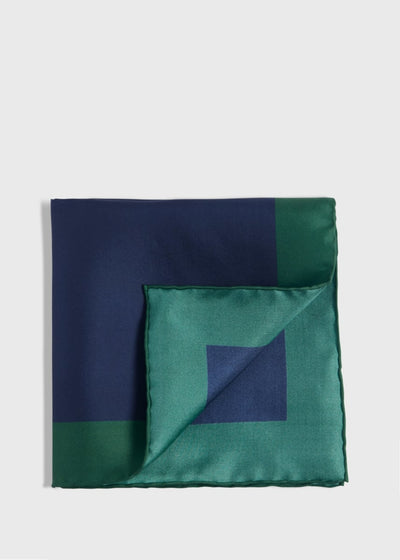 Printed Silk Color Block Pocket Square - Green