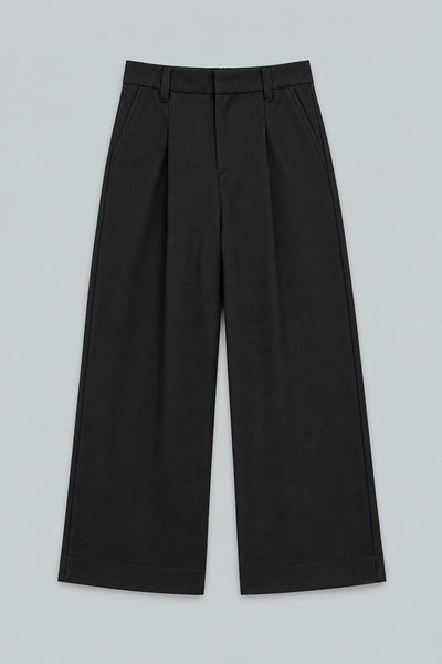 Melange High Waisted Wide Leg Pants - Black