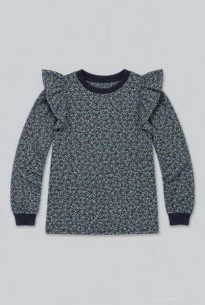 Meghan Ruffle Shoulder Sweatshirt - Navy - Sweatshirt