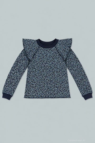 Meghan Ruffle Shoulder Sweatshirt - Navy - Sweatshirt