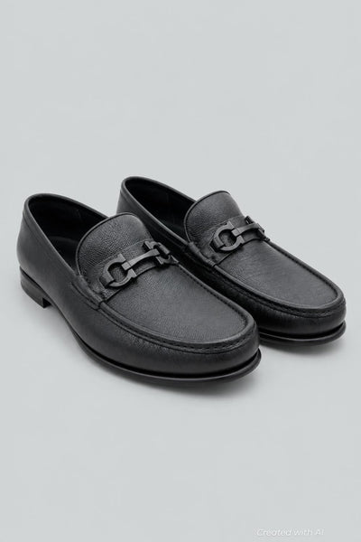 Men’s Gancini Crown Bit Leather Loafers - Black - 11.5 WIDE - Loafers