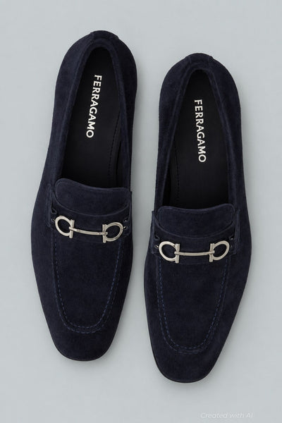 Men’s Gancini Suede Loafers - Navy - Loafers
