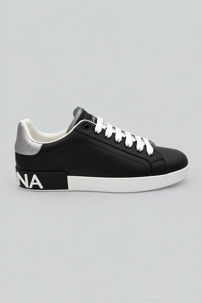 Men’s Portofino Leather Sneakers - Black/Silver - Sneaker