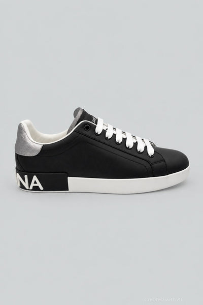 Men’s Portofino Leather Sneakers - Black/Silver - Sneaker