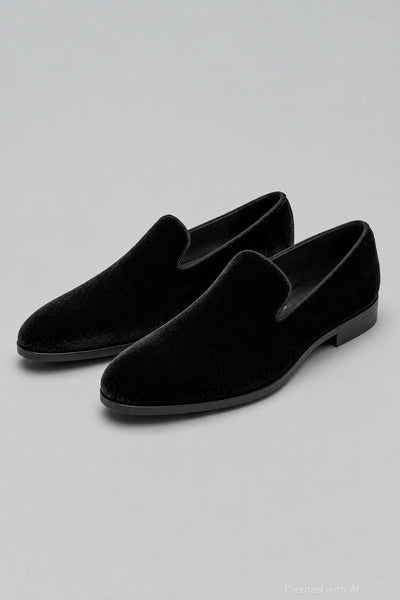 Men’s Velvet Slip On Formal Loafers Exclusive - Black - Loafers