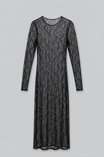 Metallic Lace Dress Midi - Black Silver - M - Dresses