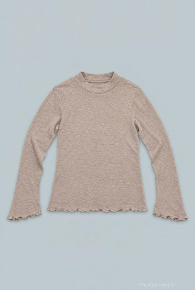 Mock Neck Long Sleeve Top - Oatmeal - Mockneck