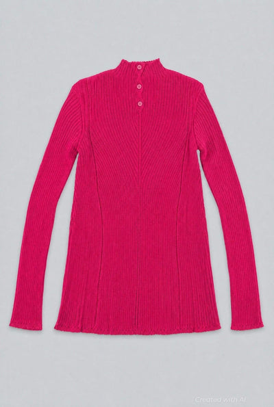 Mock Neck Sweater - Hot Pink - Mockneck