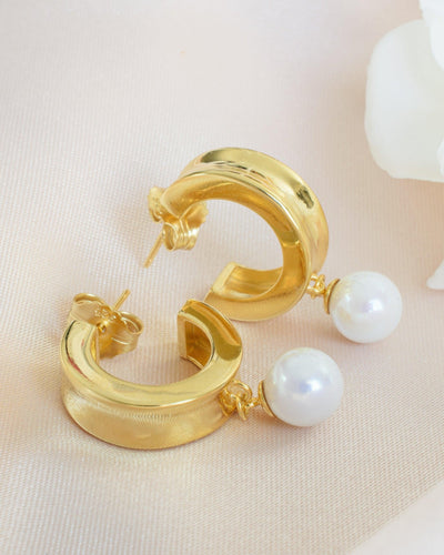 Modern Drop Pearl Earrings - Gold - One Size - Earrings
