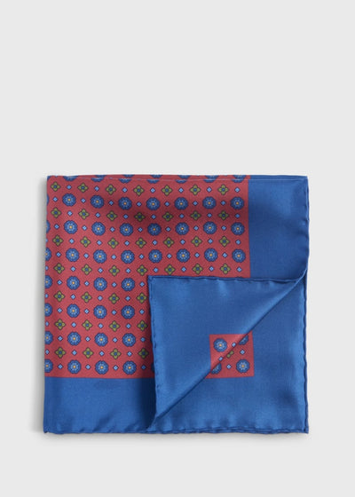 Printed Silk Medallion Pocket Square - Red