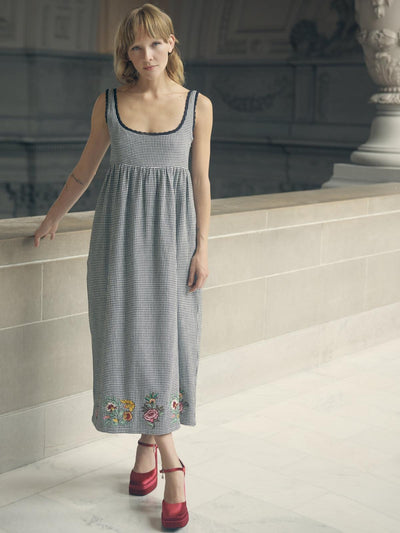 Emily Embroidered Midi Dress - Sable/Ivory Houndstooth - FINAL SALE - Dresses