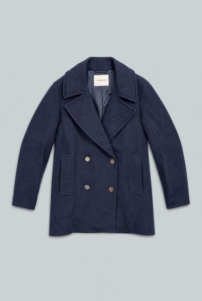 Camel Hair Double Breasted Peacoat - Ink