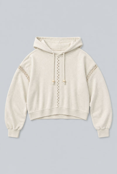 Hoodie With Lace Details And Beads - Ivory